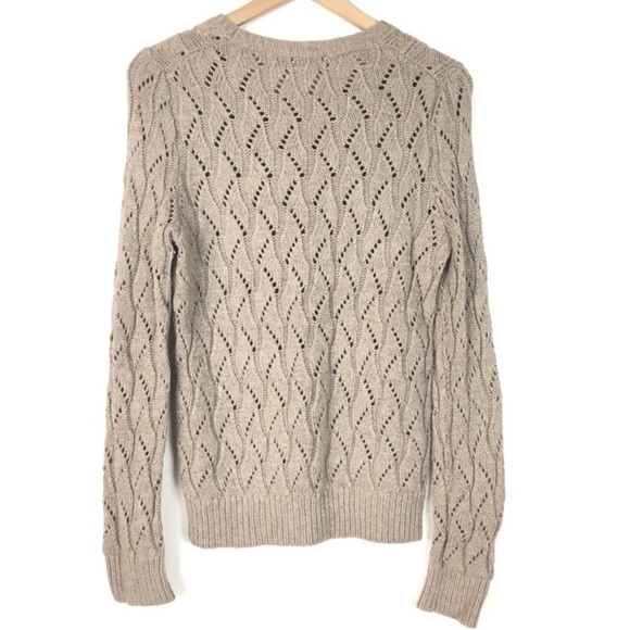 LOFT Sweater Wool Rabbit Hair Loose Pointelle Knit Minimalist Neutral Medium - Picture 3 of 7